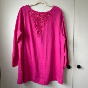Roaman’s Pink Lace Detail Sweatshirt Top 1X Cozy PNW Layer